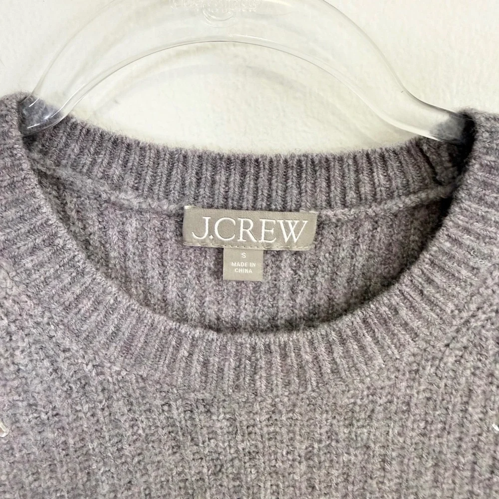 J.Crew Rhinestone Puff Sleeve Merino Wool Alpaca Sweater Gray Size Small